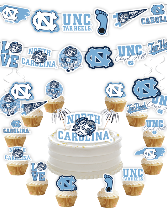 North Carolina Tar Heels Party Decorations with Banner and Cupcake Toppers (42 Pieces)