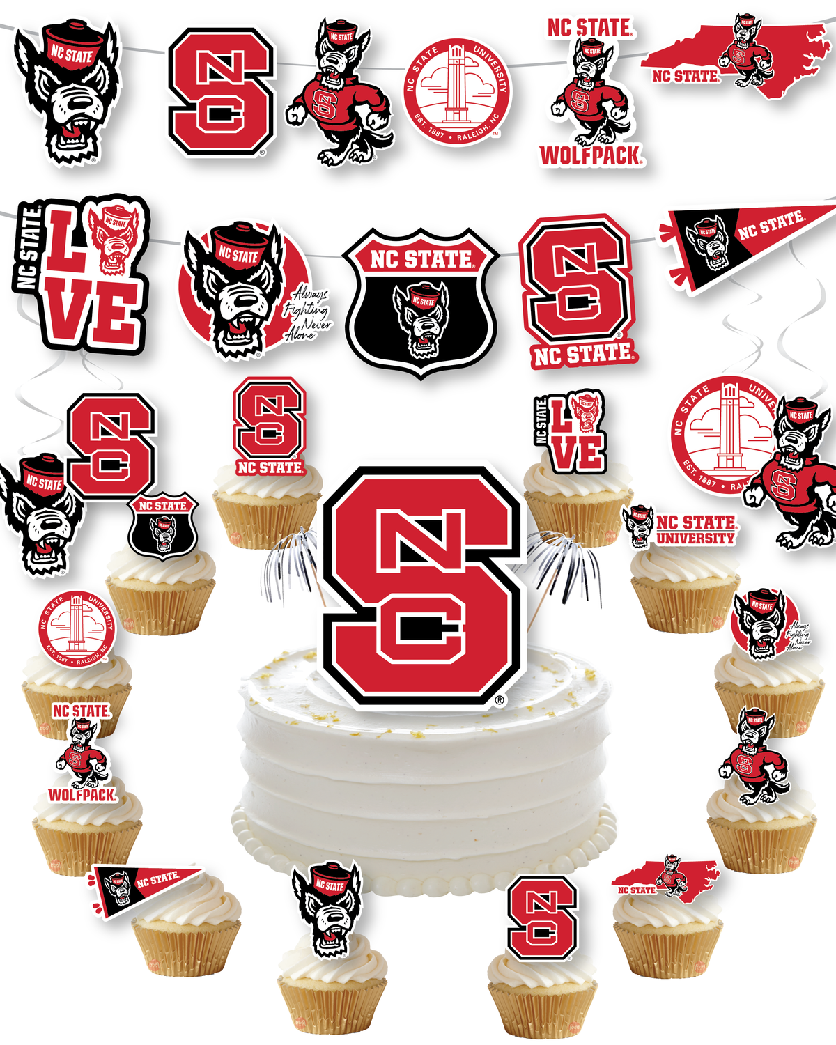 NC State Party Supplies Wolfpack Cupcake Toppers Graduation Decor 42 Pc