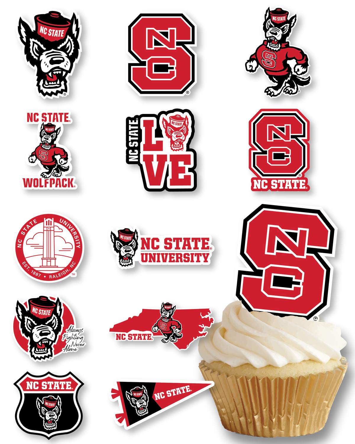 NC State Cupcake Toppers Wolfpack Graduation Party Cake Decorations 24 Pcs