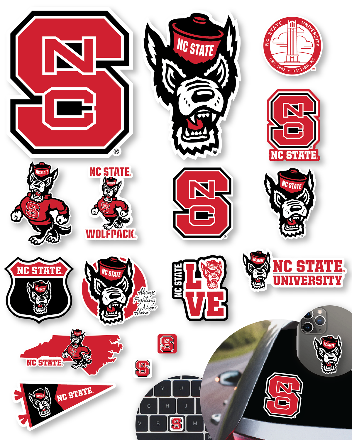 NC State Wolfpack Stickers & Decals for Car, Laptop & Phone 14 Pc Gift Set