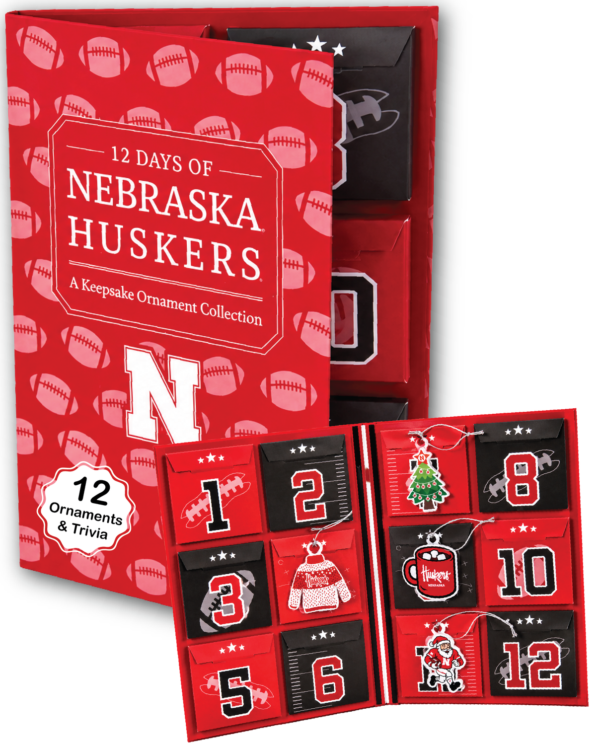 Nebraska Huskers 12-Day Holiday Ornament Advent Calendar Cornhuskers Gift