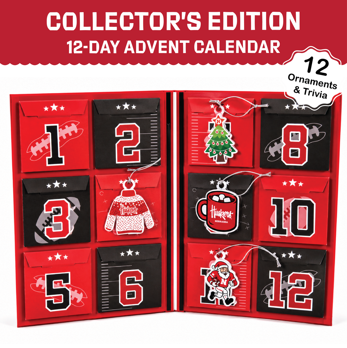 Nebraska Huskers 12-Day Holiday Ornament Advent Calendar Cornhuskers Gift