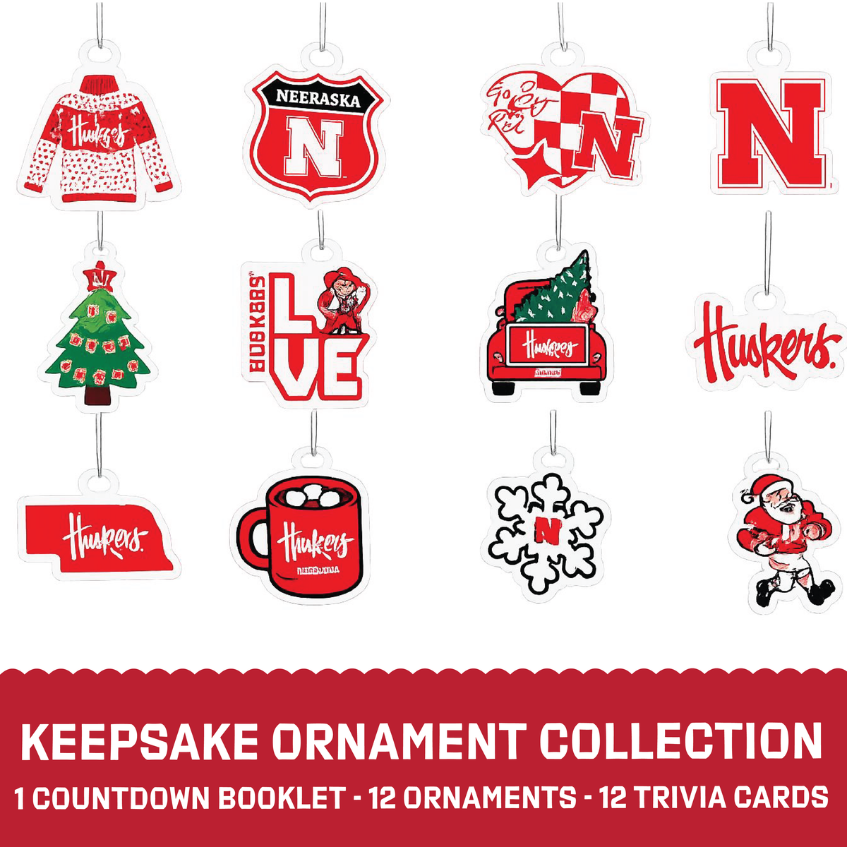 Nebraska Huskers 12-Day Holiday Ornament Advent Calendar Cornhuskers Gift