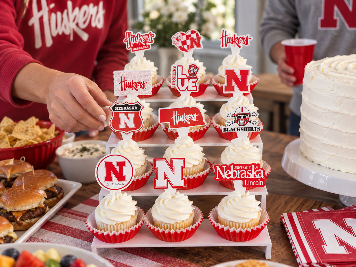 Nebraska Huskers Cupcake Toppers Decorations Party Supplies Football 24 Pc