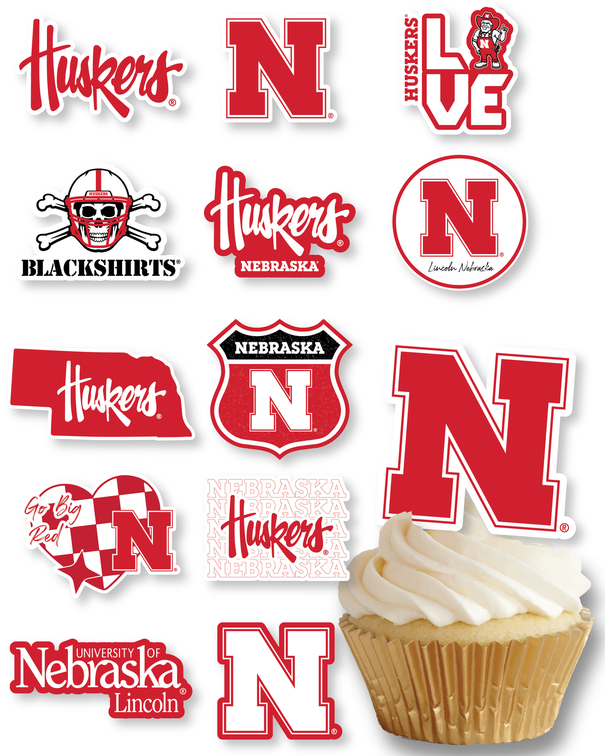 Nebraska Huskers Cupcake Toppers Decorations Party Supplies Football 24 Pc