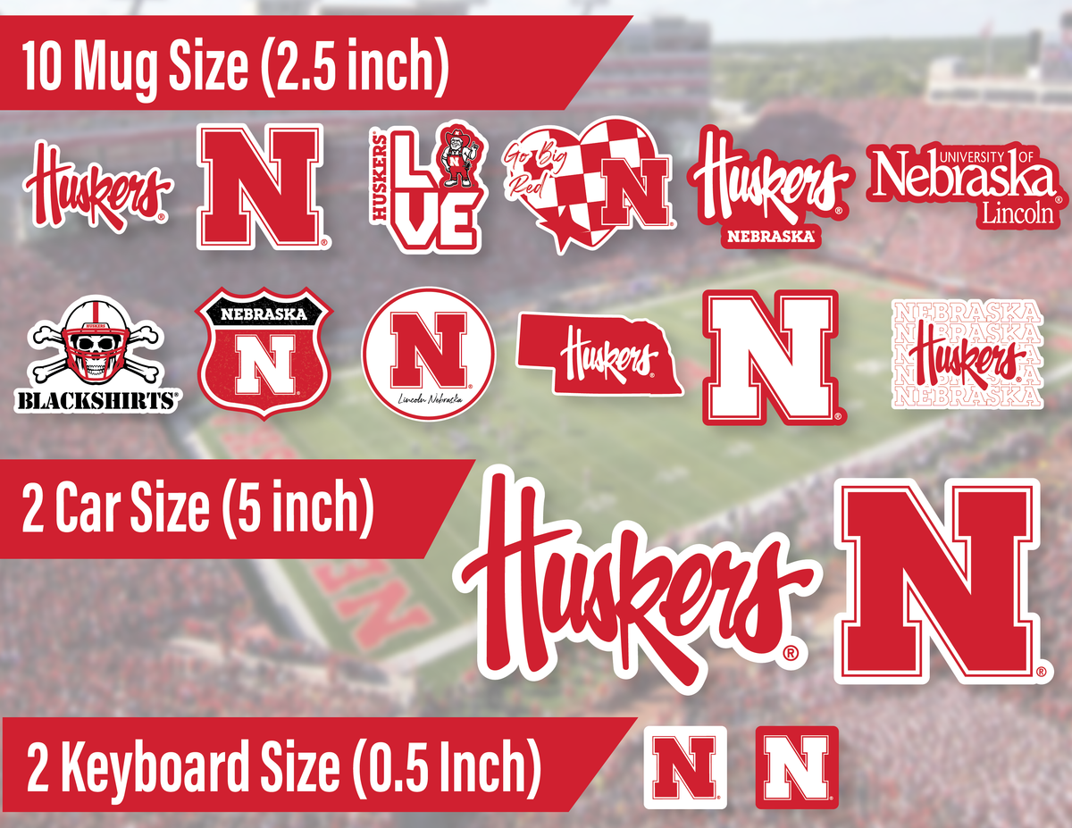 Nebraska Huskers Stickers & Decals for Cornhuskers Car, Laptop, Phone 14 Pc