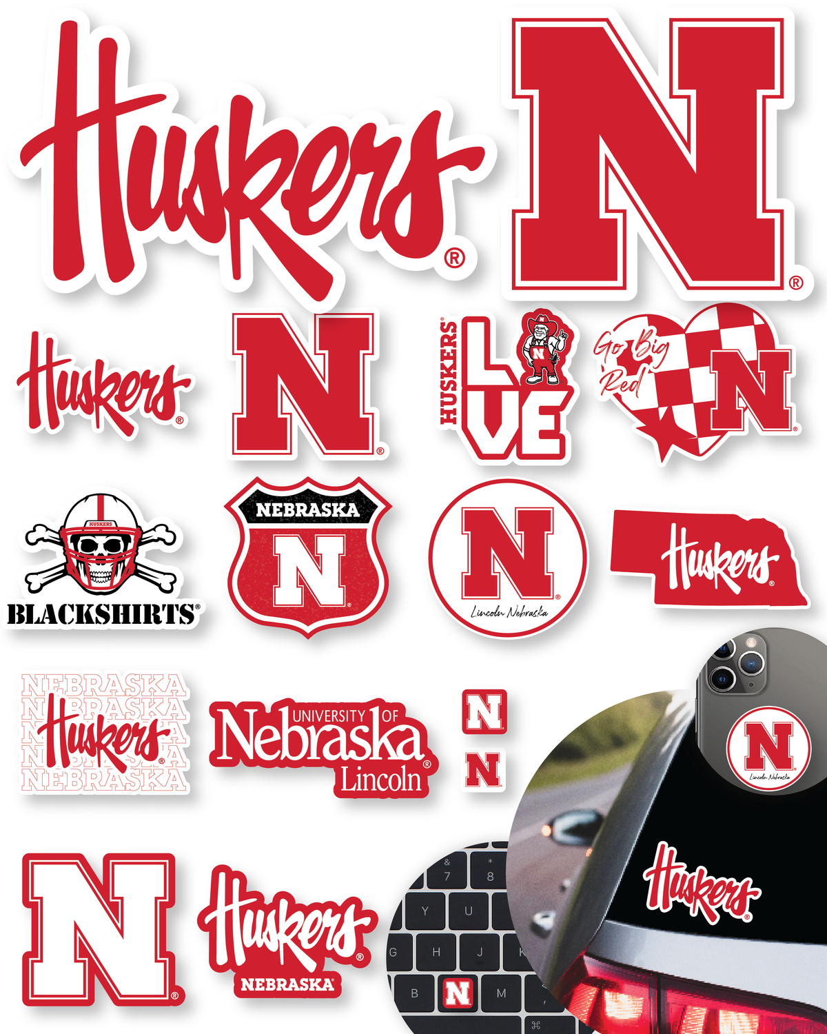 Nebraska Huskers Stickers & Decals for Cornhuskers Car, Laptop, Phone 14 Pc