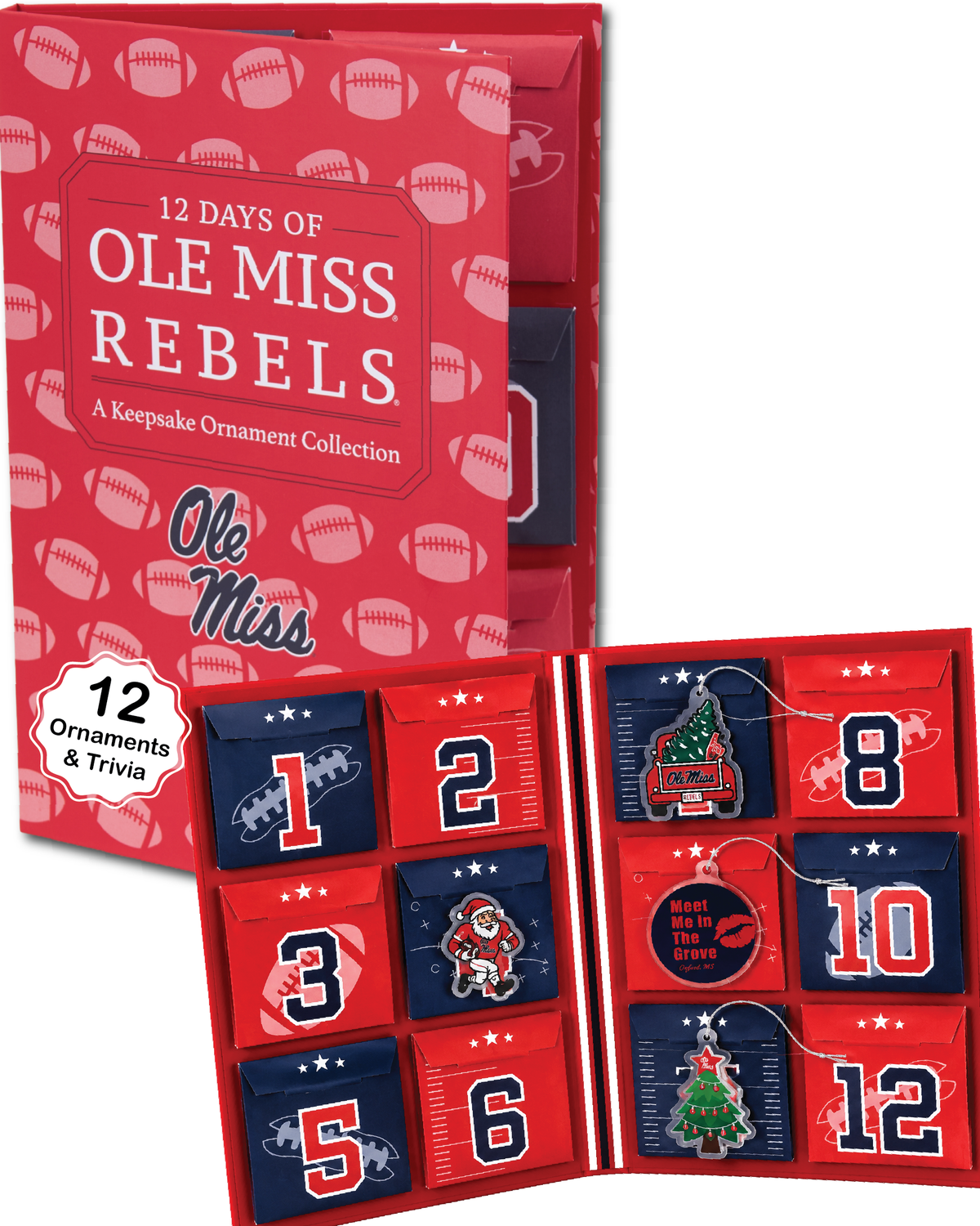 Ole Miss Merch 12-Day Christmas Ornament Advent Calendar Football Gift