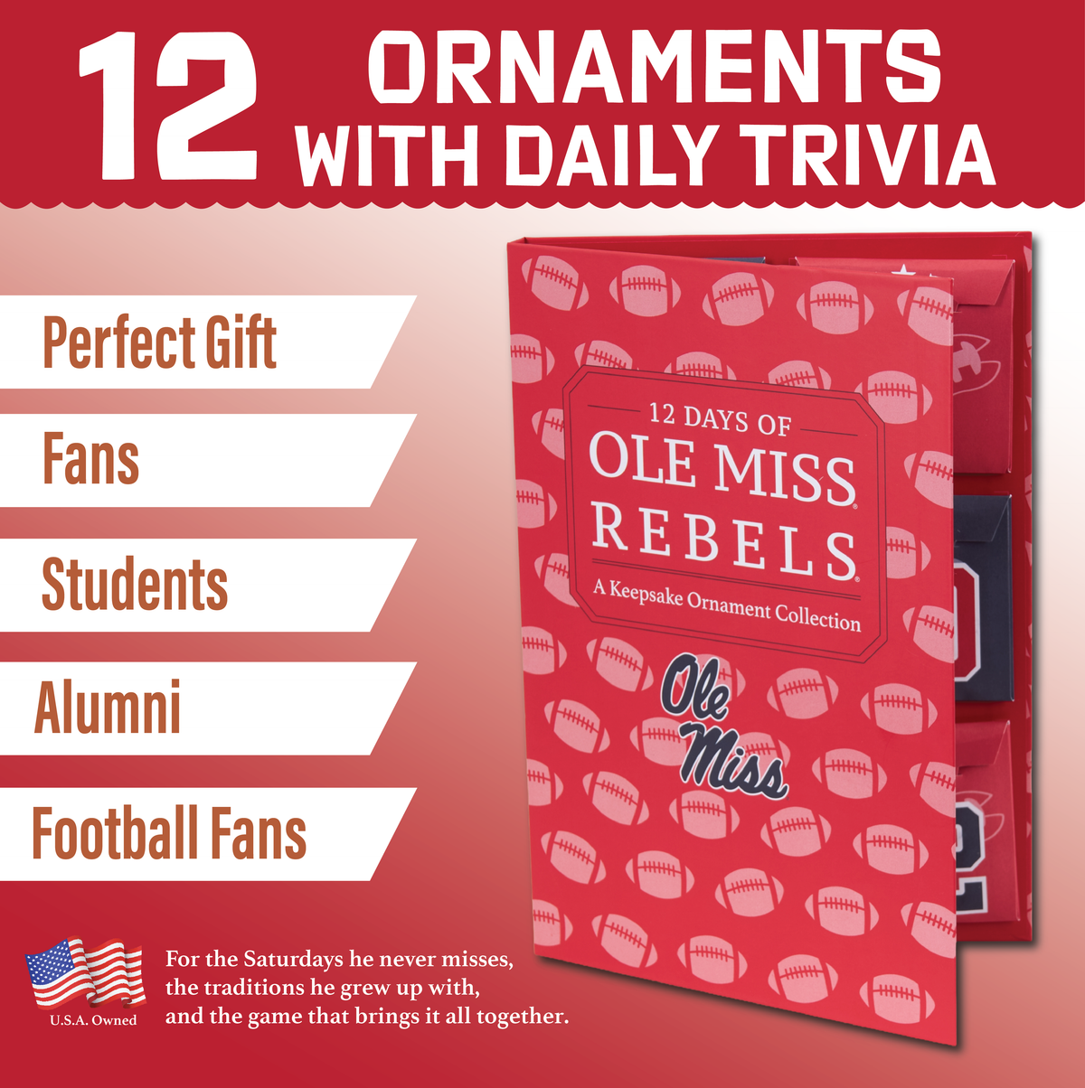Ole Miss Merch 12-Day Christmas Ornament Advent Calendar Football Gift