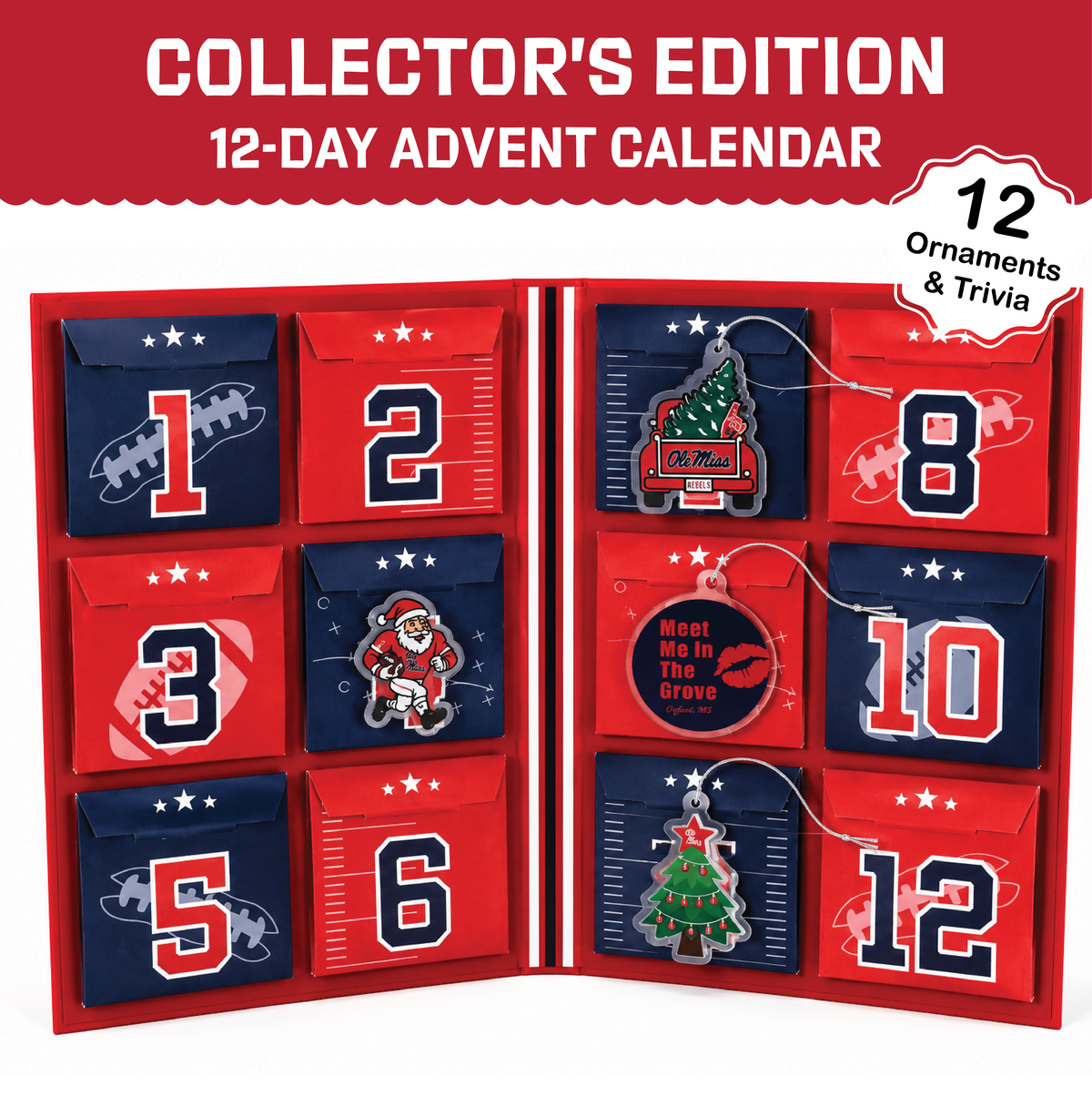 Ole Miss Merch 12-Day Christmas Ornament Advent Calendar Football Gift