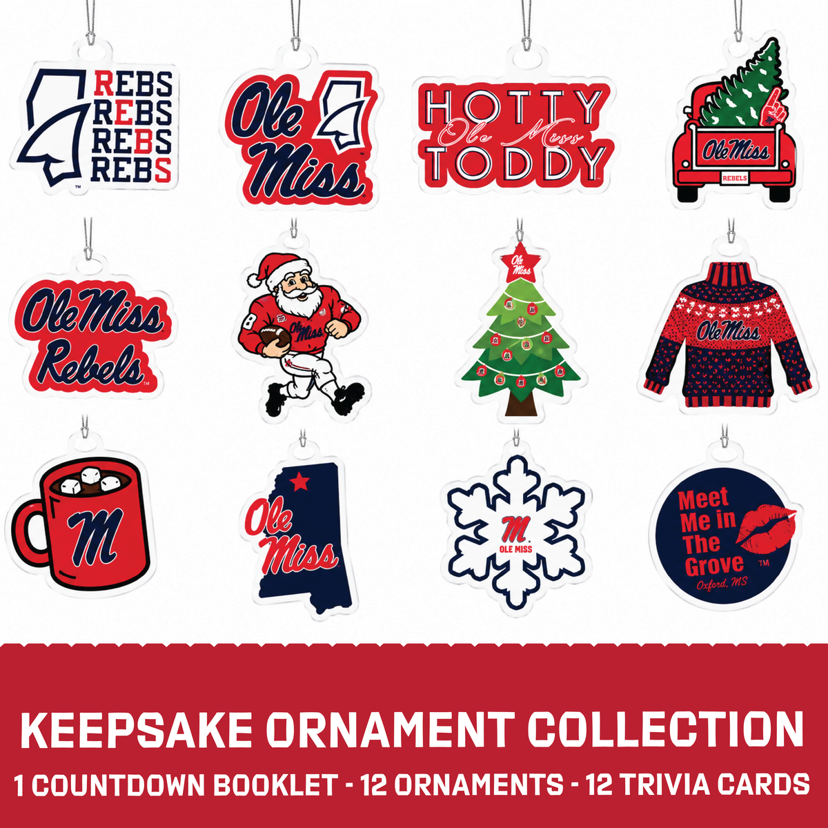 Ole Miss Merch 12-Day Christmas Ornament Advent Calendar Football Gift