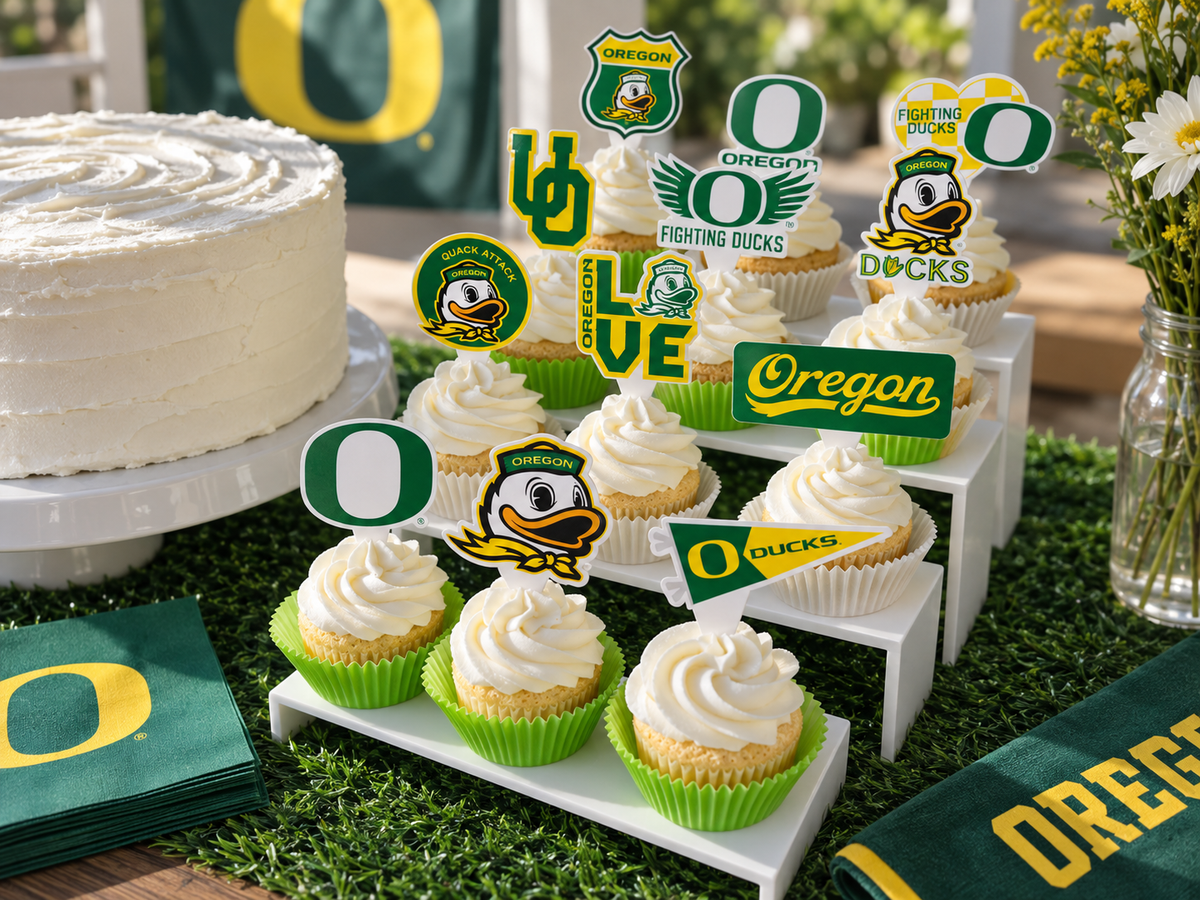 Oregon Ducks Cupcake Toppers Birthday Football Party Decorations 24 Pcs