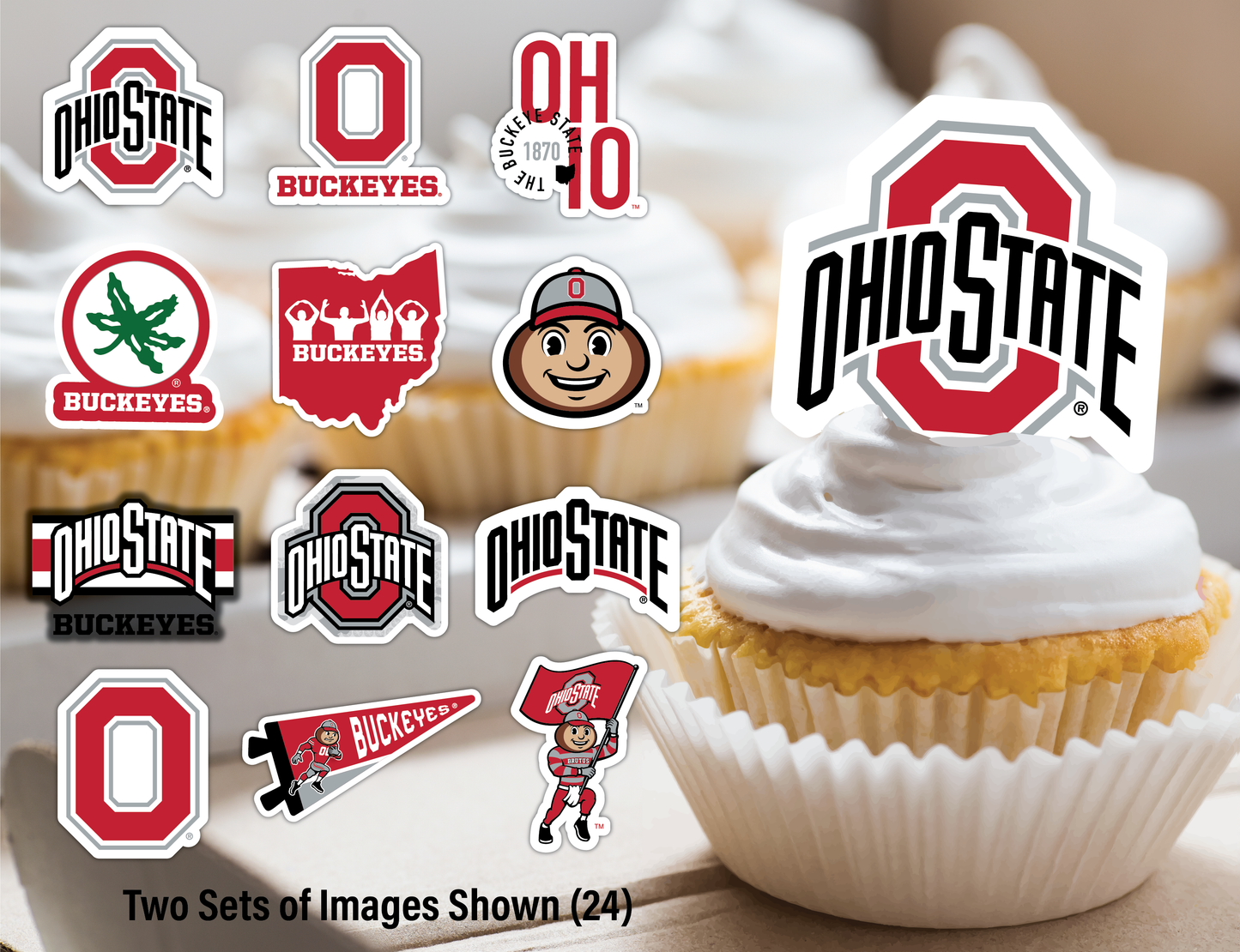 Ohio State University Buckeyes Cupcake Toppers (24 Pieces)