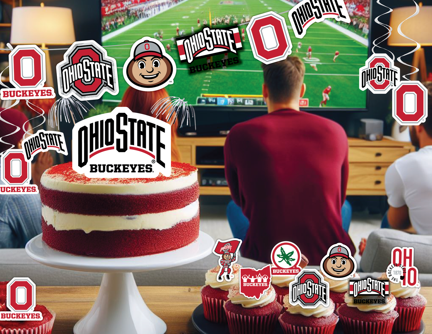 Ohio State University Buckeyes Party Decorations with Banner and Cupcake Toppers (42 Pieces)