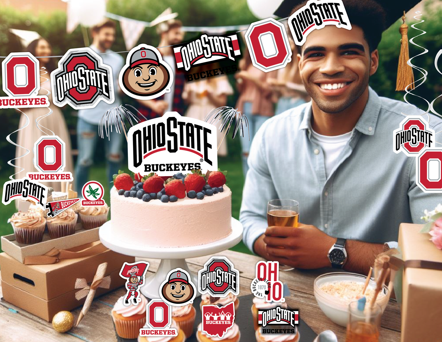 Ohio State University Buckeyes Party Decorations with Banner and Cupcake Toppers (42 Pieces)