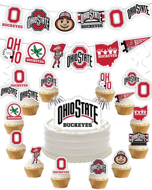 Ohio State University Buckeyes Party Decorations with Banner and Cupcake Toppers (42 Pieces)