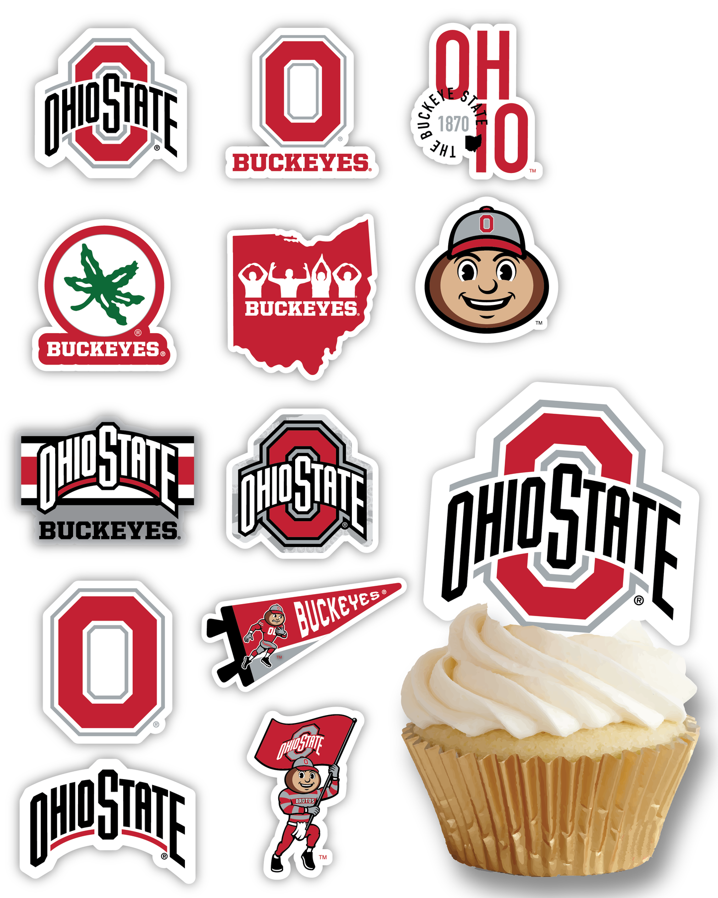 Ohio State University Buckeyes Cupcake Toppers (24 Pieces)