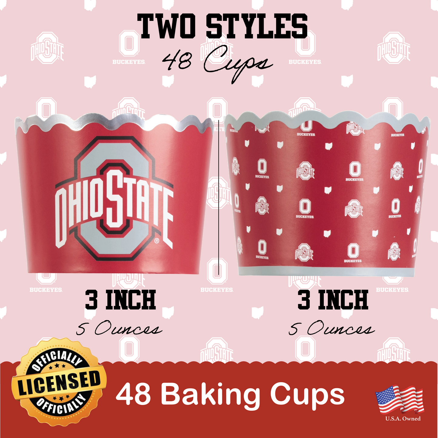 Ohio State Baking Cups (48 Pcs) for OSU Buckeyes Football, Birthday, and Graduation Party Decorations (Ohio State Buckeyes)