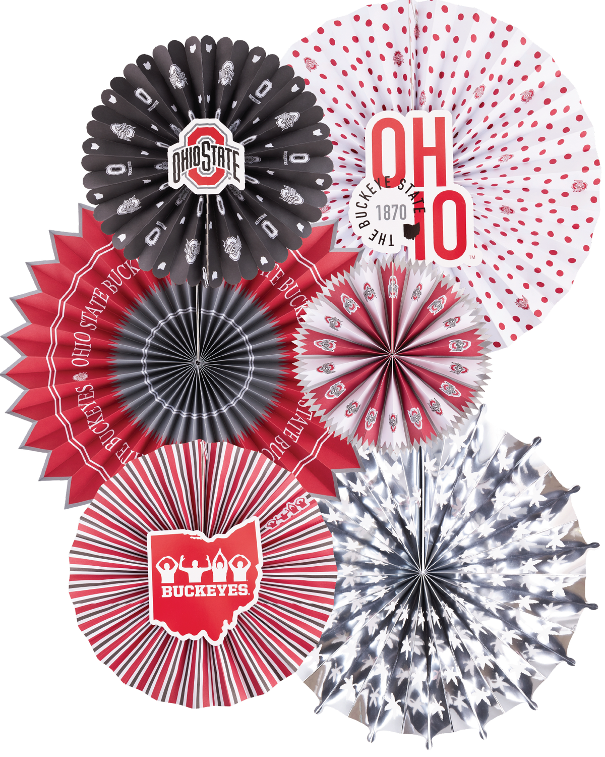 Ohio State Buckeye 6 Paper Fan OSU Backdrop Birthday Grad Party Decor