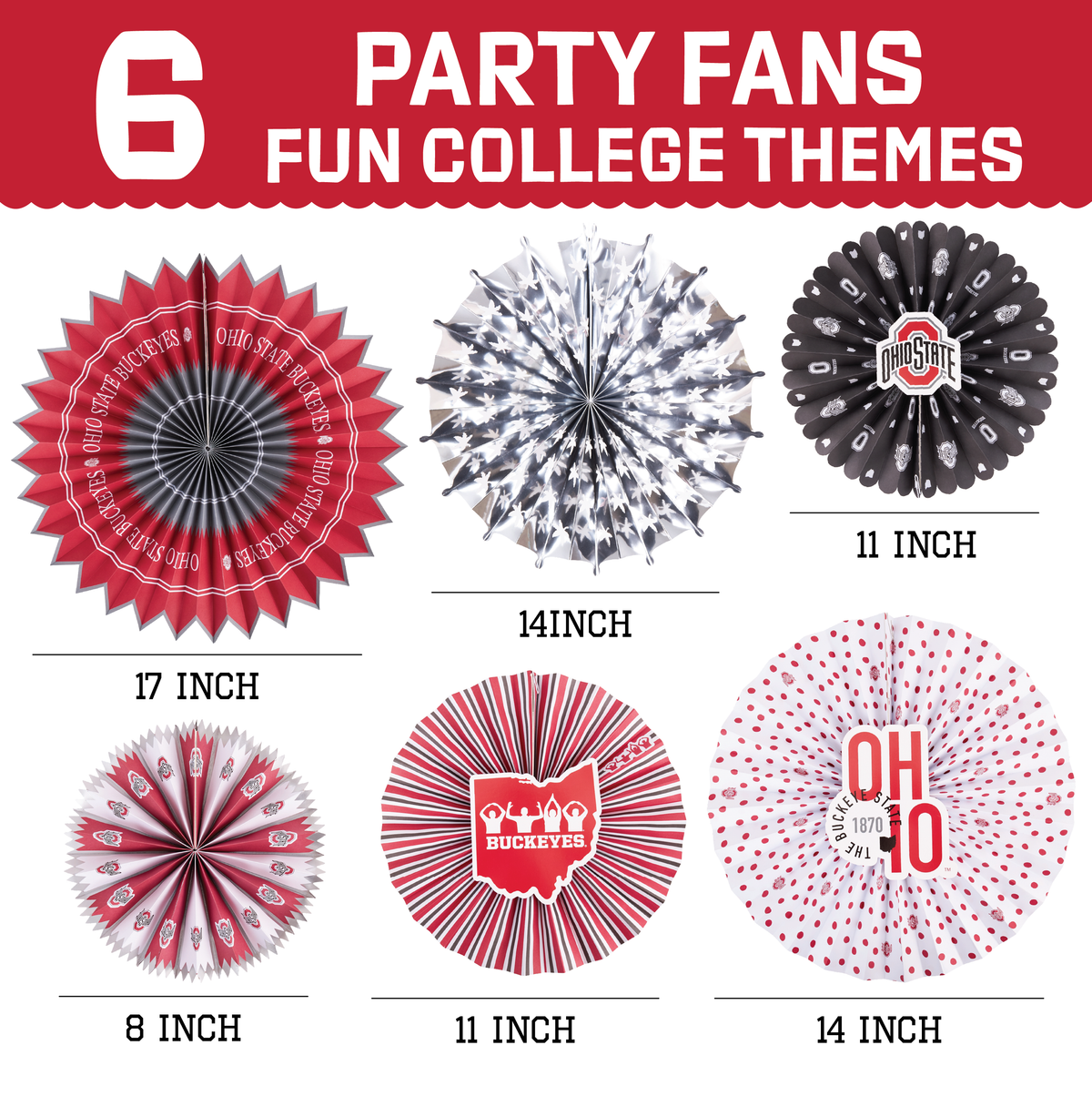Ohio State Buckeye 6 Paper Fan OSU Backdrop Birthday Grad Party Decor