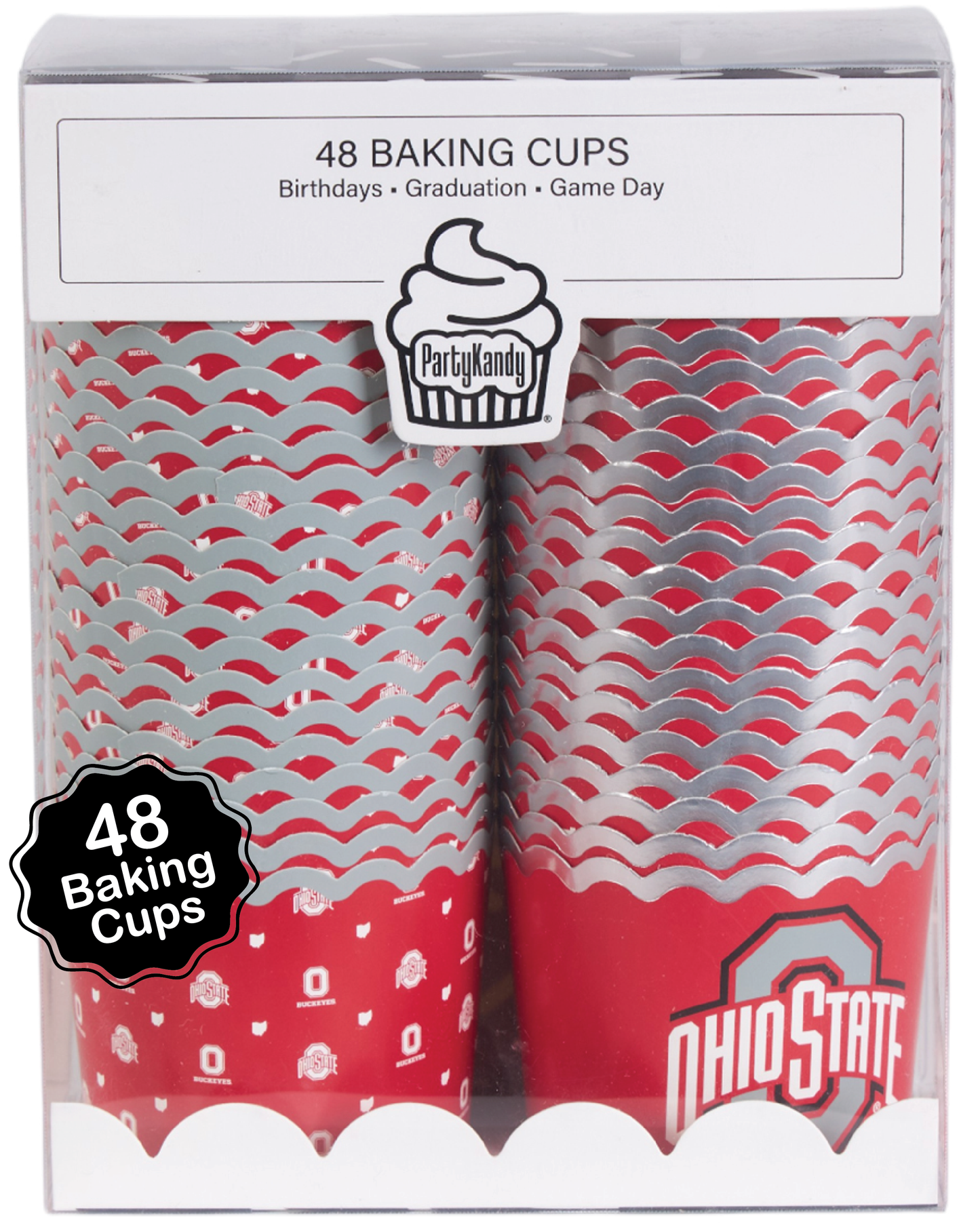 Ohio State Baking Cups (48 Pcs) for OSU Buckeyes Football, Birthday, and Graduation Party Decorations (Ohio State Buckeyes)