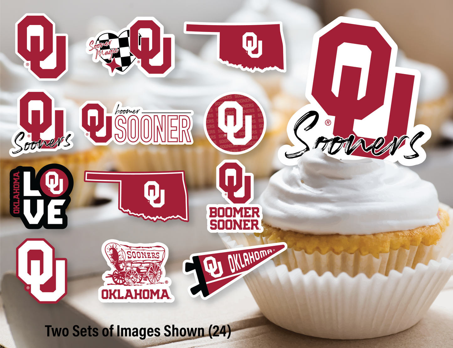 Oklahoma Sooners Cupcake Toppers (24 Pieces)