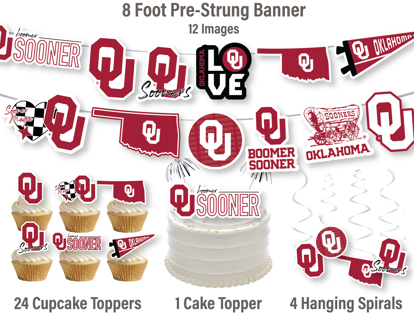 Oklahoma Sooners Decorations with Banner and Cupcake Toppers (42 Pieces)