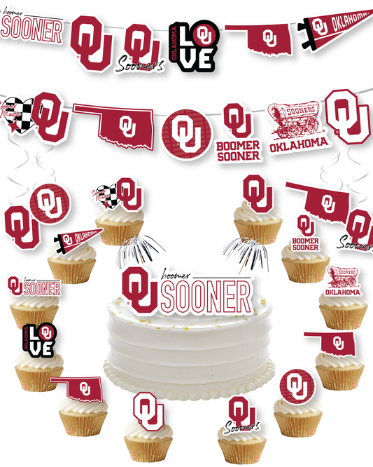 Oklahoma Sooners Decorations with Banner and Cupcake Toppers (42 Pieces)