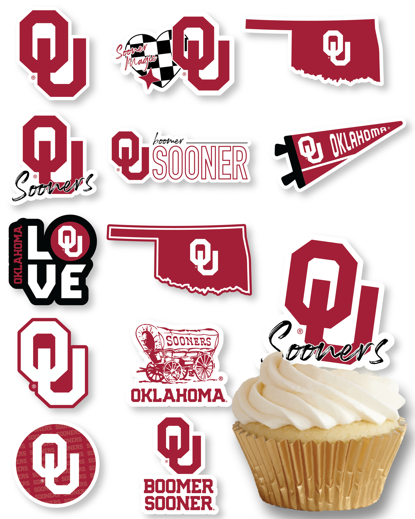 Oklahoma Sooners Cupcake Toppers (24 Pieces)