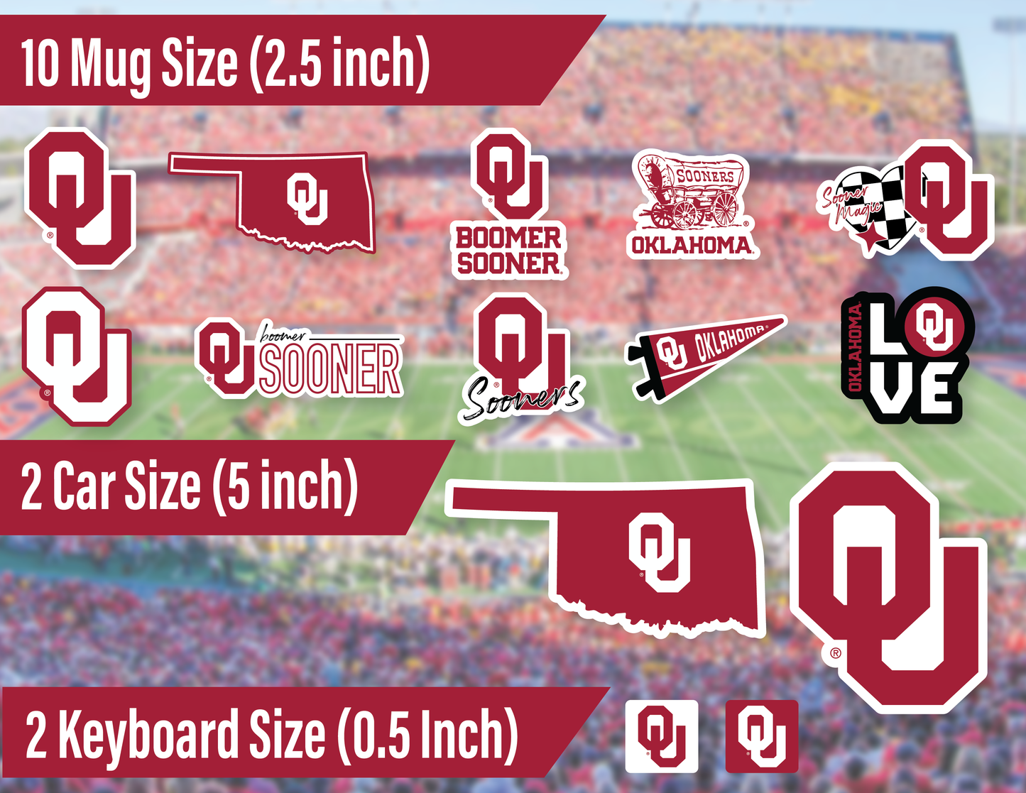 Oklahoma Sooners Sticker Set (14 Pieces)