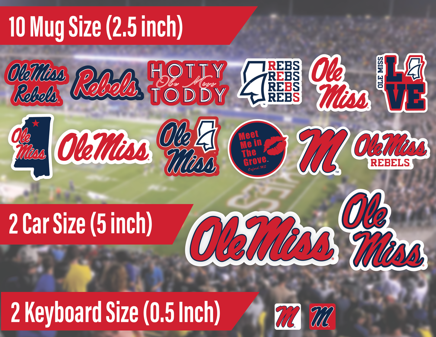Ole Miss Rebel Sticker Set (14 Pieces)