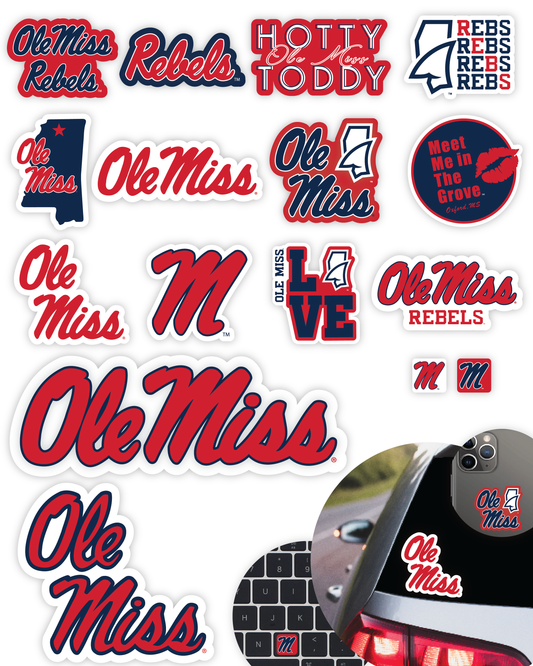 Ole Miss Rebel Sticker Set (14 Pieces)