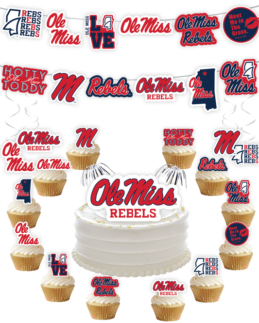 Ole Miss Rebels Party Decorations with Banner and Cupcake Toppers (42 Pieces)