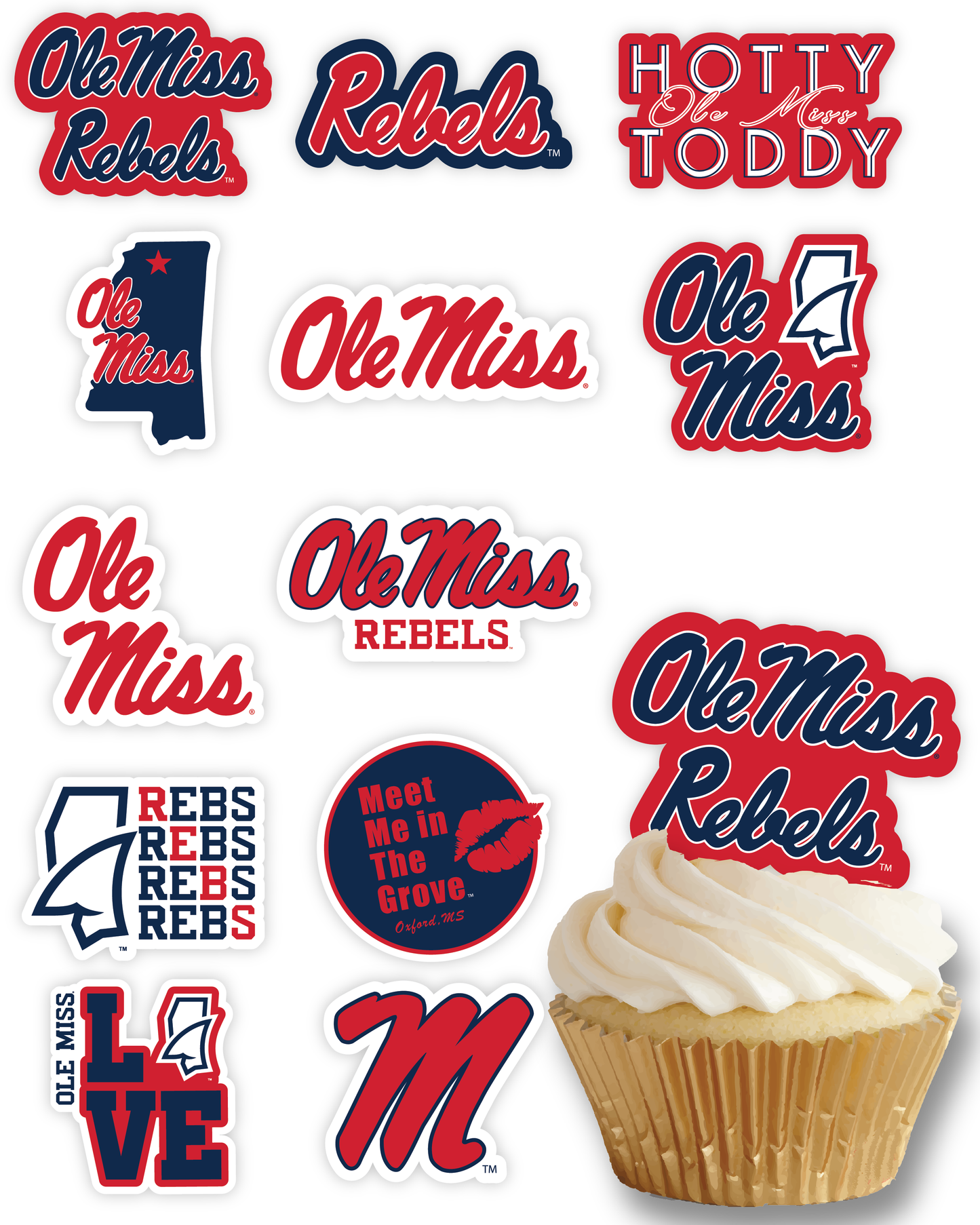 Ole Miss Rebels Cupcake Toppers (24 Pieces)