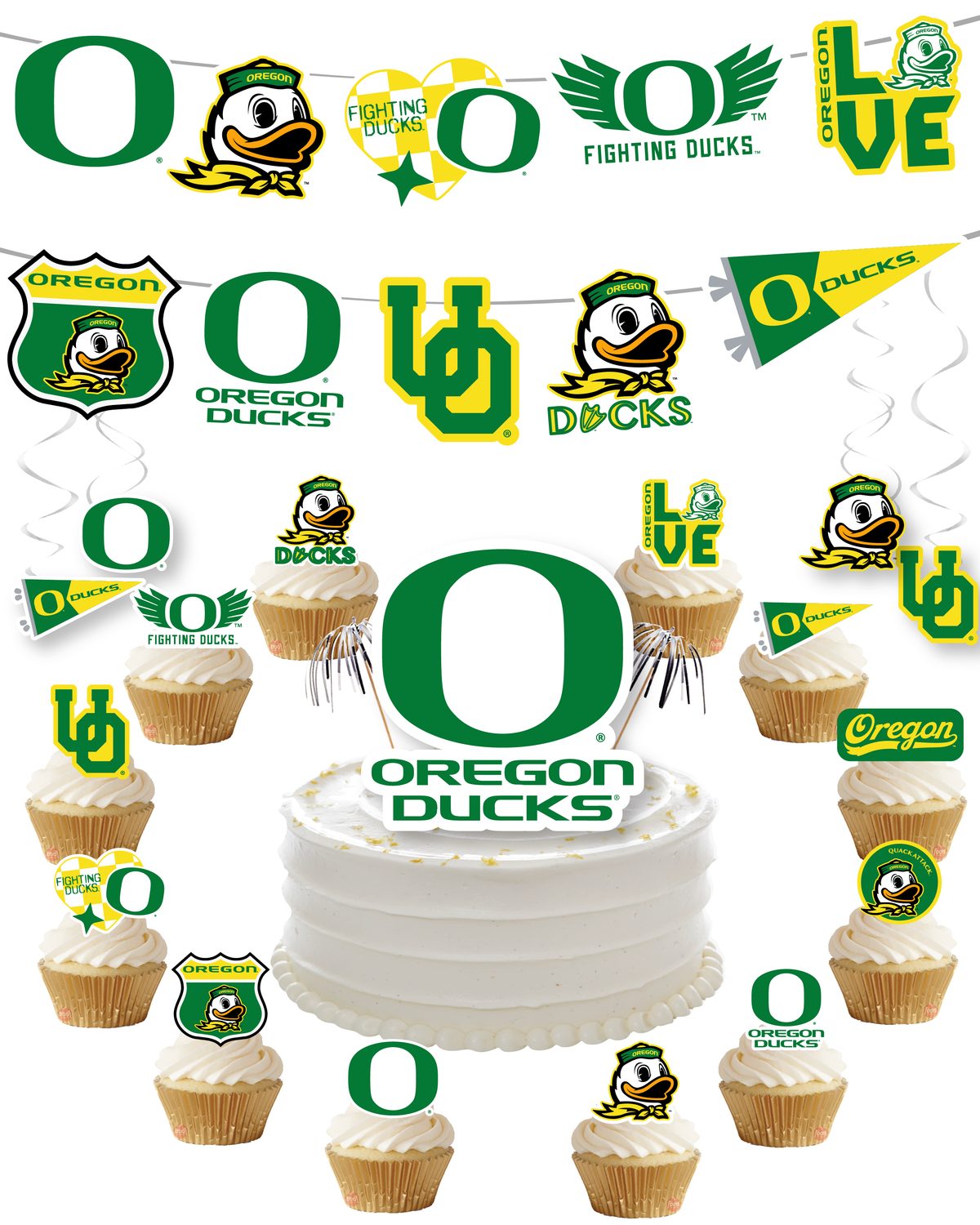 Oregon Ducks Merch UO Cupcake Toppers Cake Topper Birthday 42 Pc