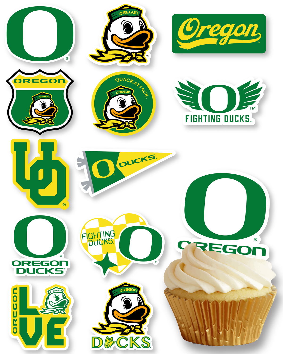 Oregon Ducks Merch UO Cupcake Toppers Cake Topper Birthday 42 Pc