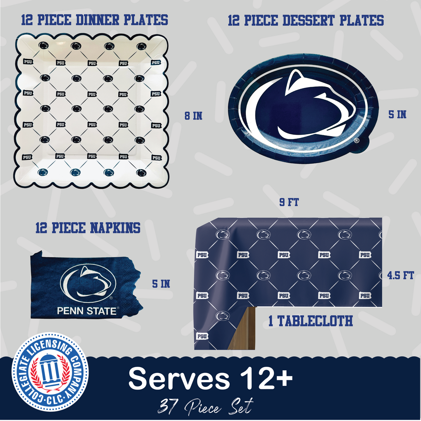 Penn State party supplies with PSU tablecloth plates and napkins (37 piece set) for graduation, football tailgating, and birthday party decorations (Serves 12) (Penn State Nittany Lions)