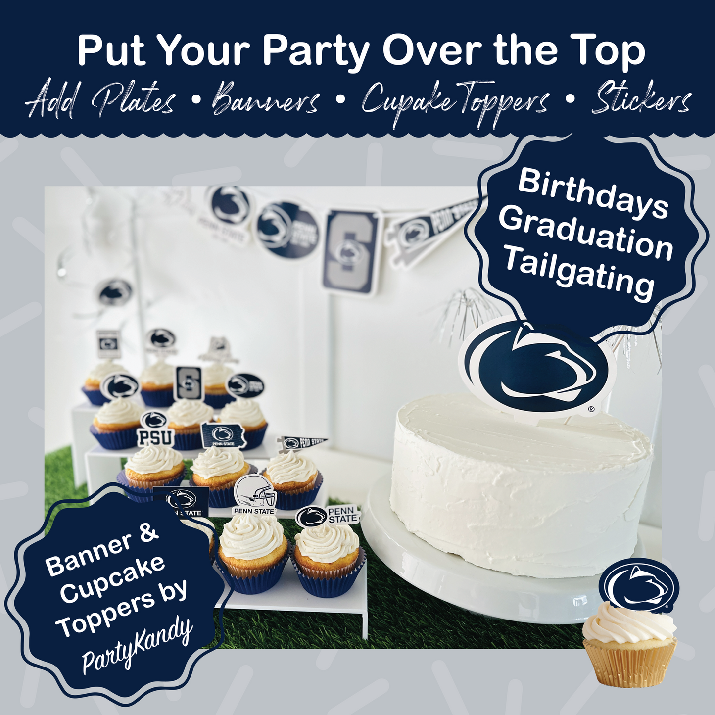 Penn State party supplies with PSU tablecloth plates and napkins (37 piece set) for graduation, football tailgating, and birthday party decorations (Serves 12) (Penn State Nittany Lions)