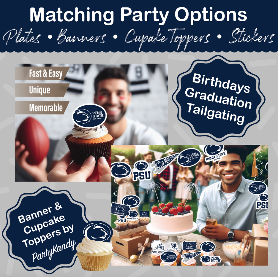 Penn State party supplies with PSU tablecloth plates and napkins (37 piece set) for graduation, football tailgating, and birthday party decorations (Serves 12) (Penn State Nittany Lions)