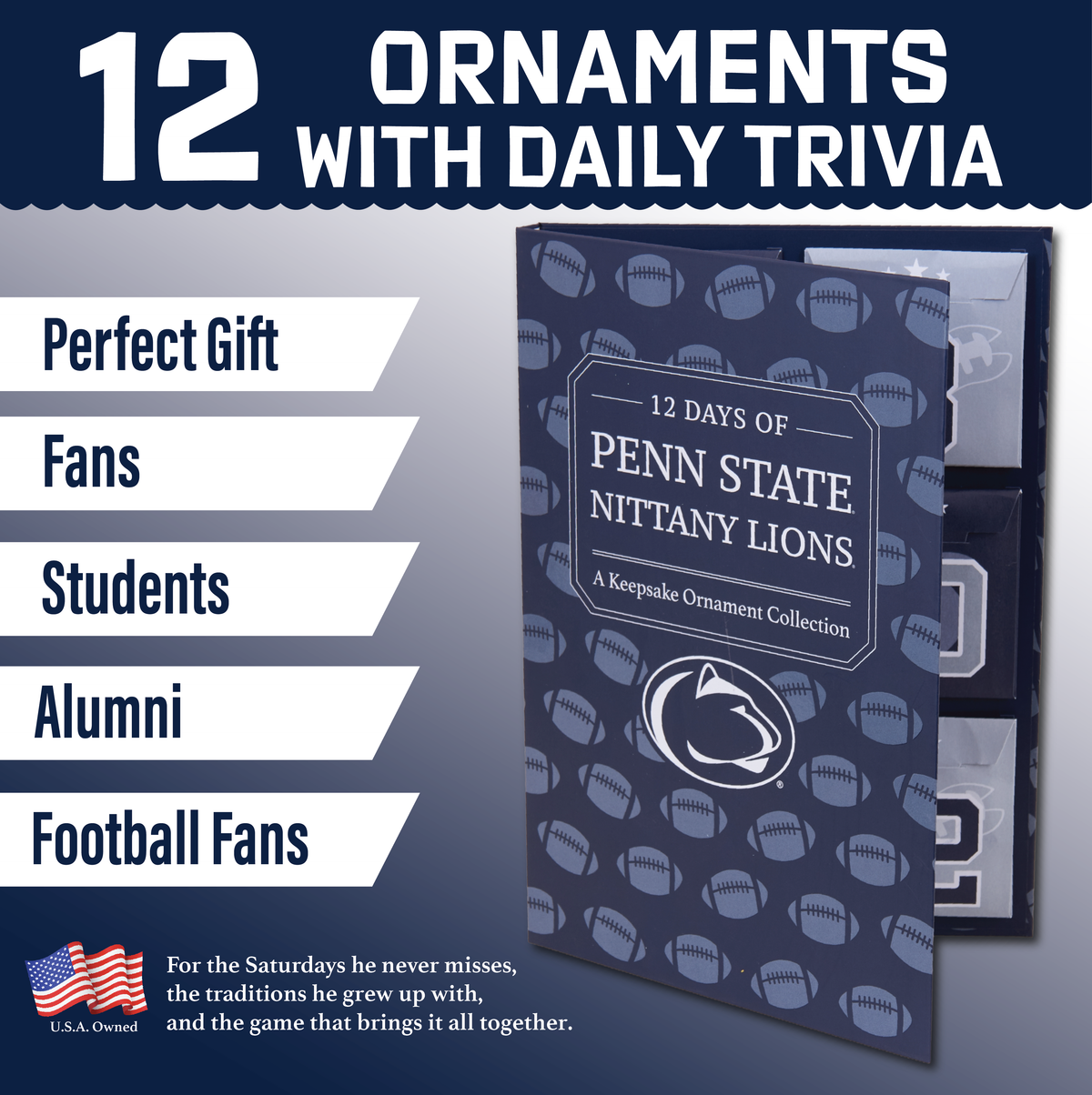Penn State Nittany Lions 12-Day Ornament Advent Calendar Football PSU Gift