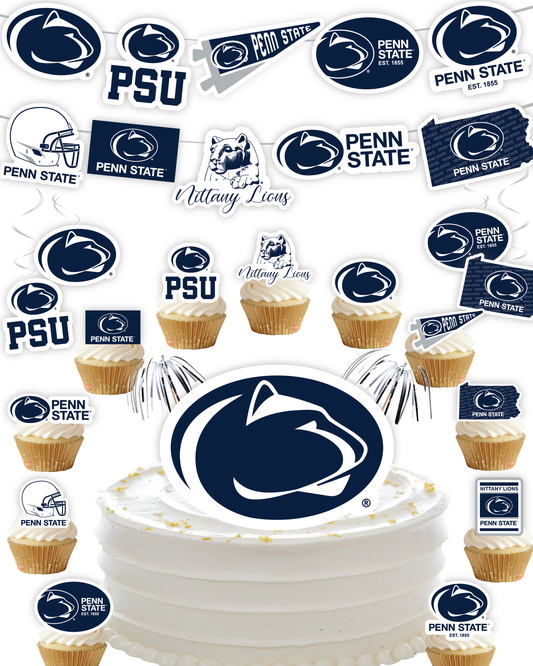 Penn State Nittany Lions Party Decorations with Banner and Cupcake Toppers (42 Pieces)