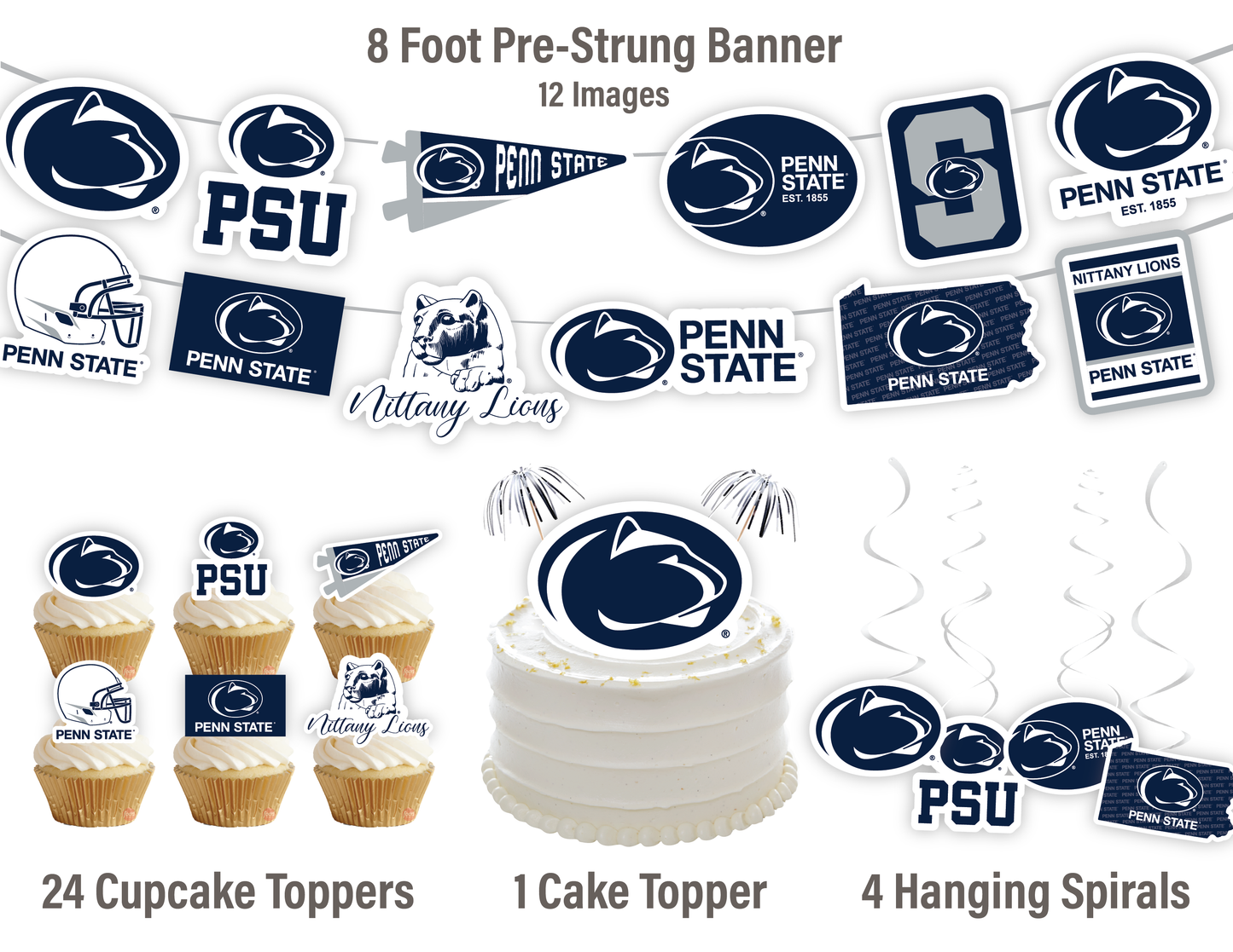Penn State Nittany Lions Party Decorations with Banner and Cupcake Toppers (42 Pieces)