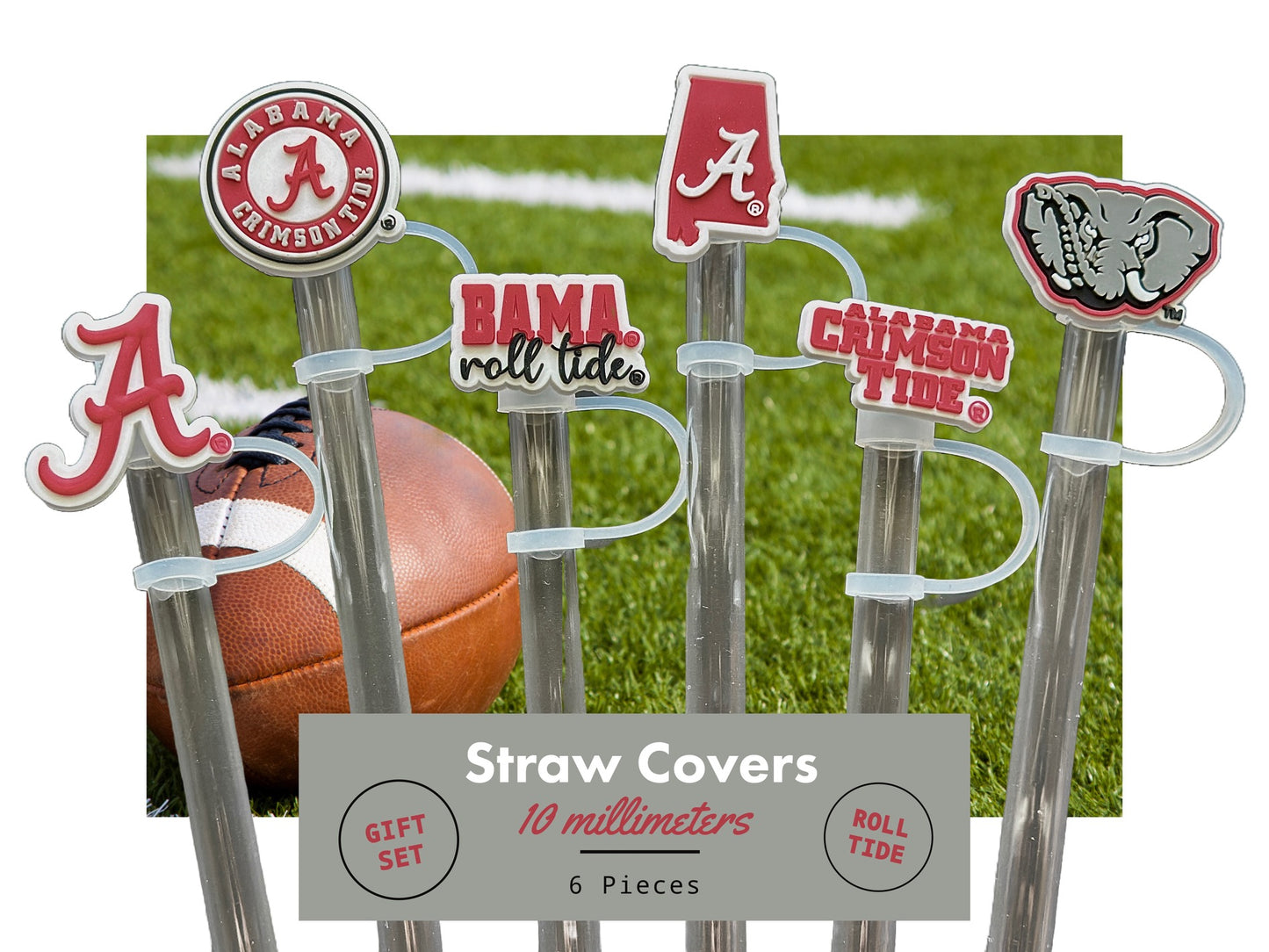 Alabama Crimson Tide 10mm Straw Toppers (6 Pieces)