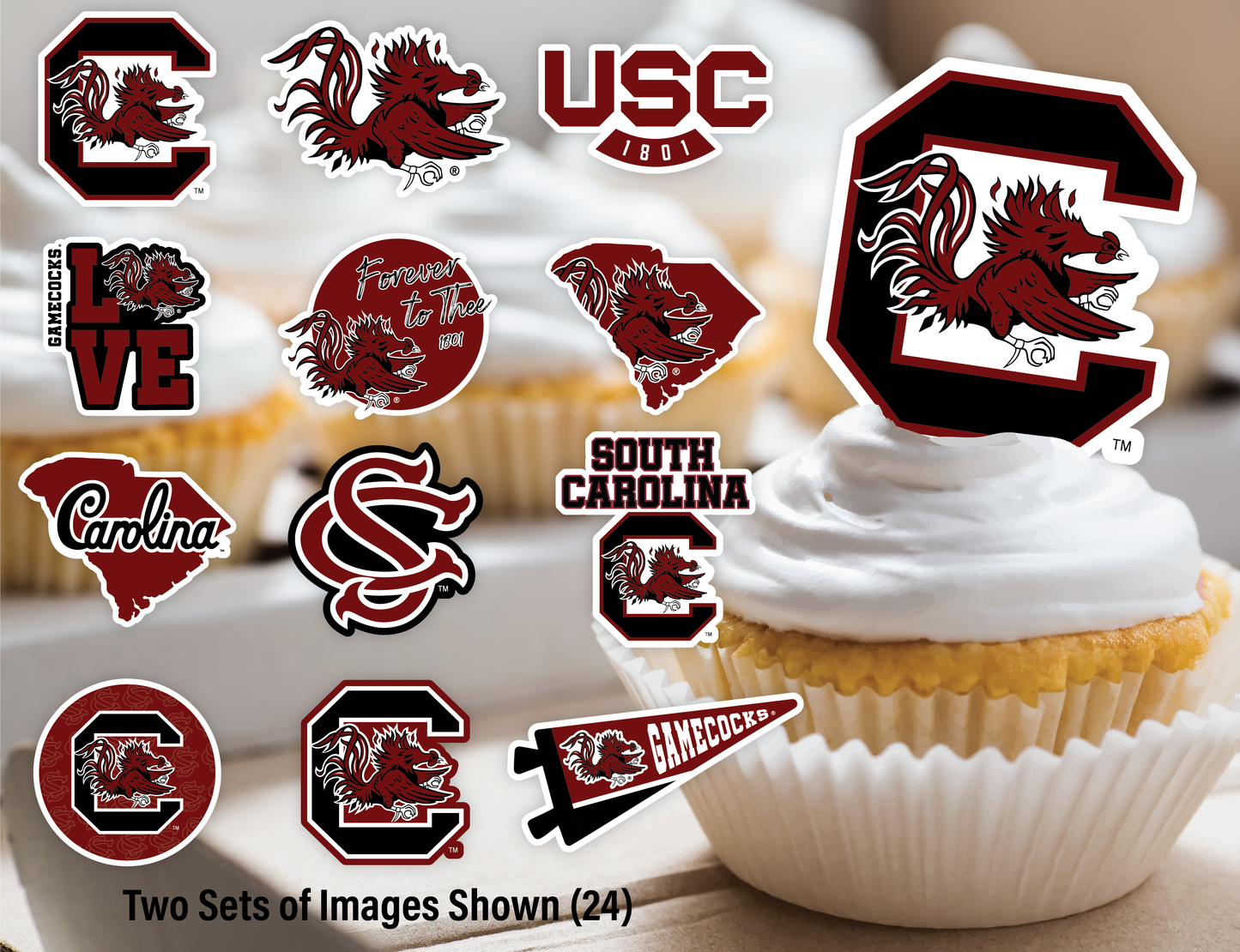 South Carolina Gamecocks Cupcake Toppers (24 Pieces)