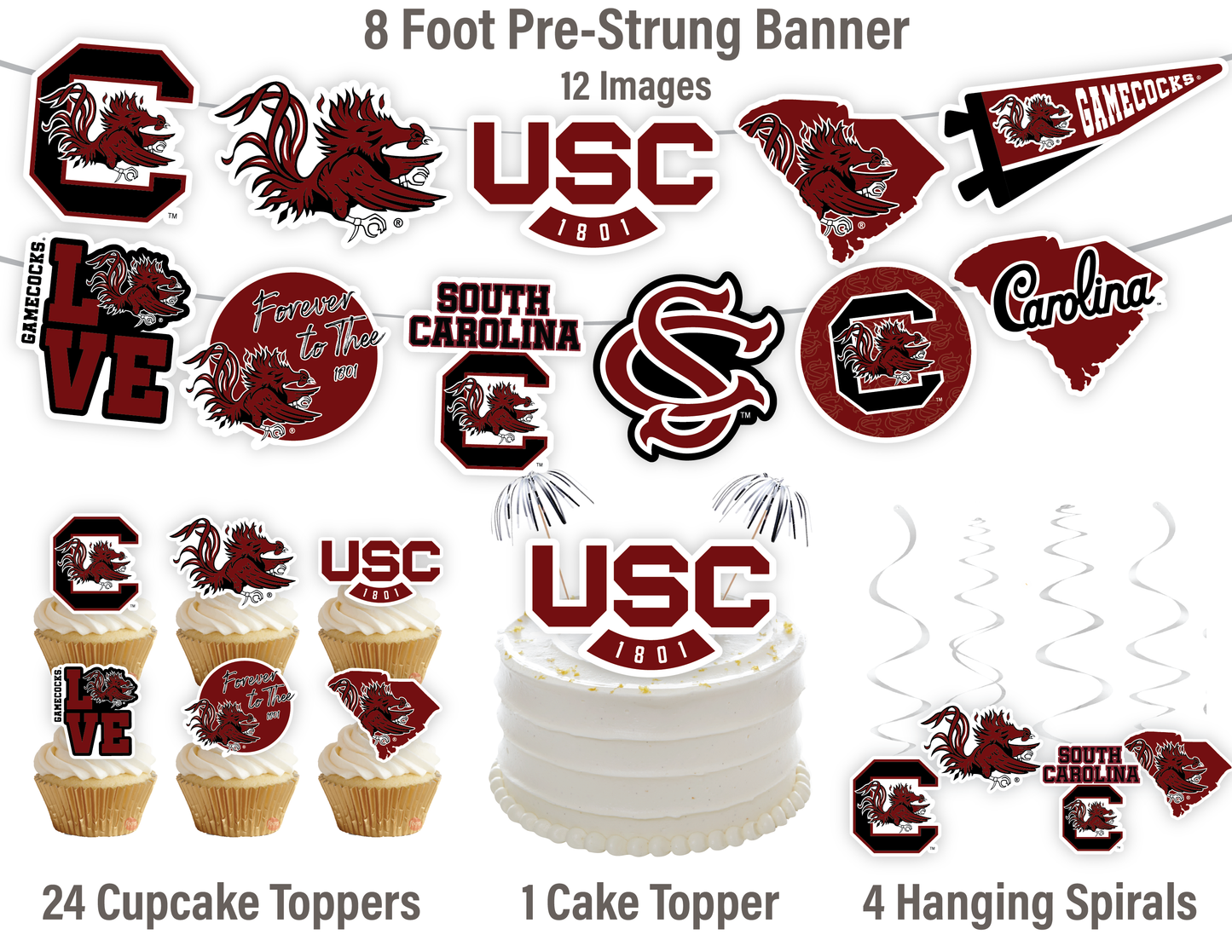 South Carolina Gamecocks Party Decorations with Banner and Cupcake Toppers (42 Pieces)