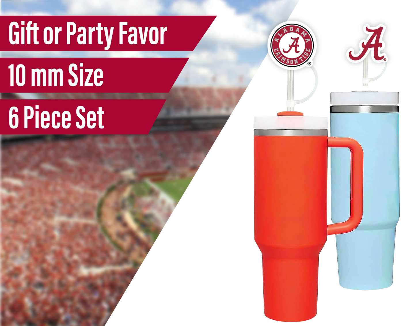 Alabama Crimson Tide 10mm Straw Toppers (6 Pieces)