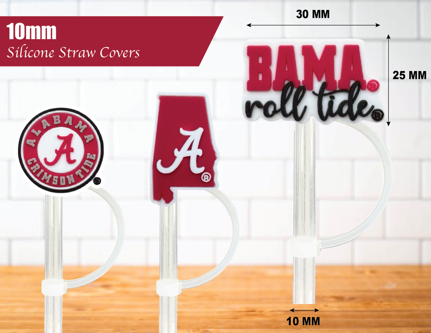 Alabama Crimson Tide 10mm Straw Toppers (6 Pieces)