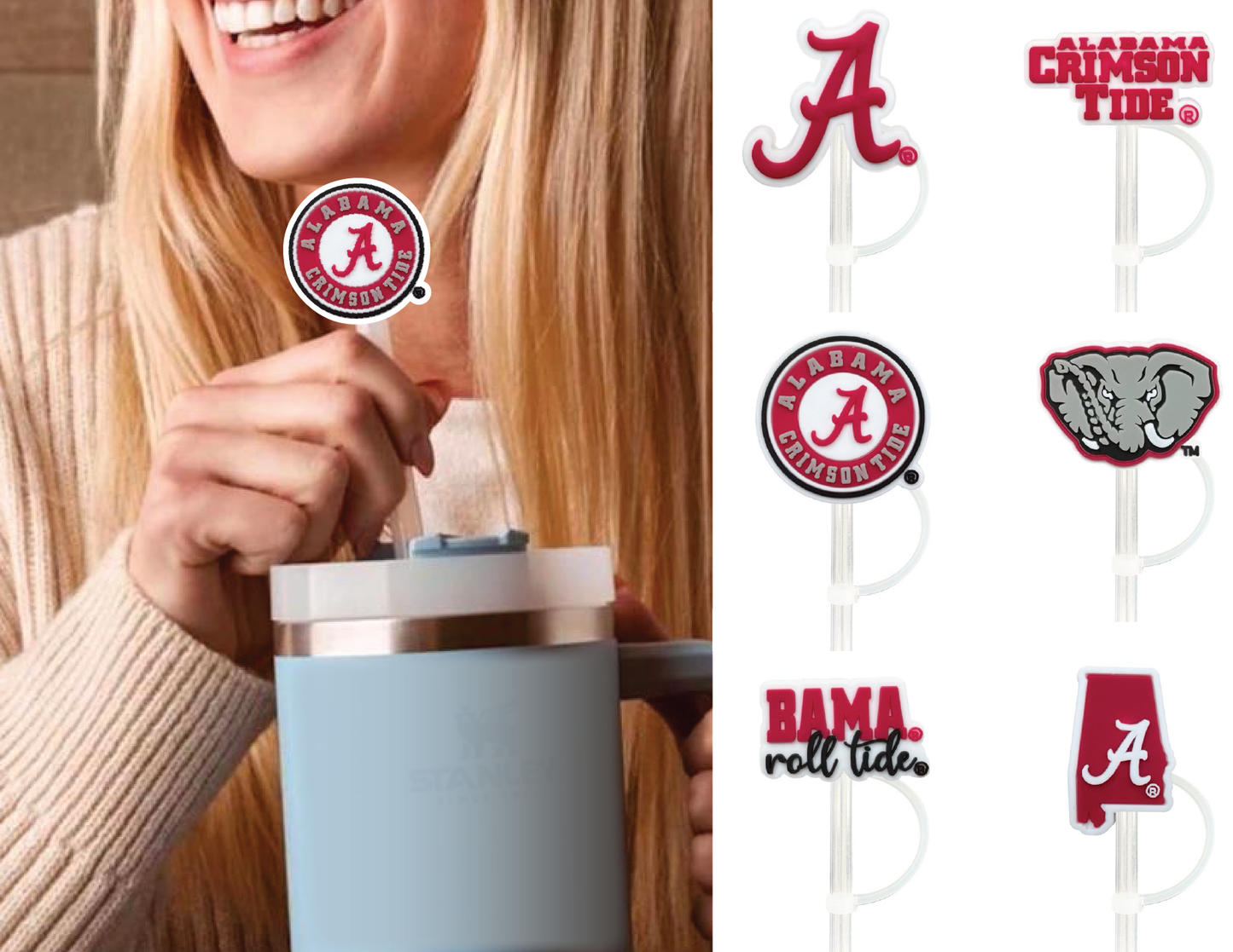 Alabama Crimson Tide 10mm Straw Toppers (6 Pieces)