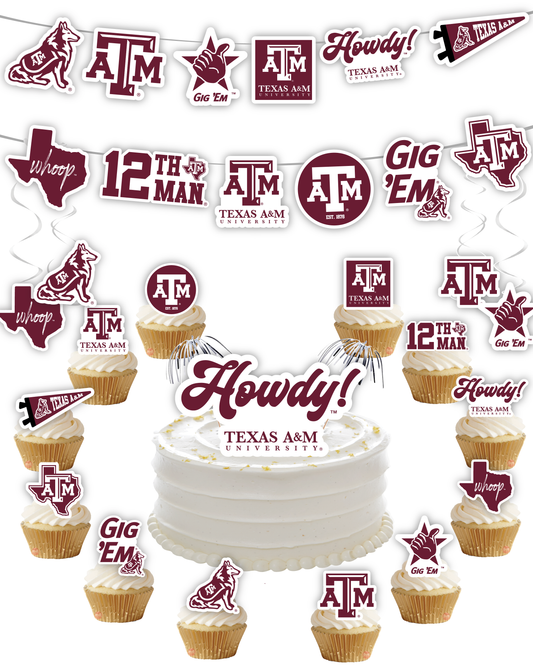 Texas A&M Aggies Party Decorations with Banner and Cupcake Toppers (42 Pieces)