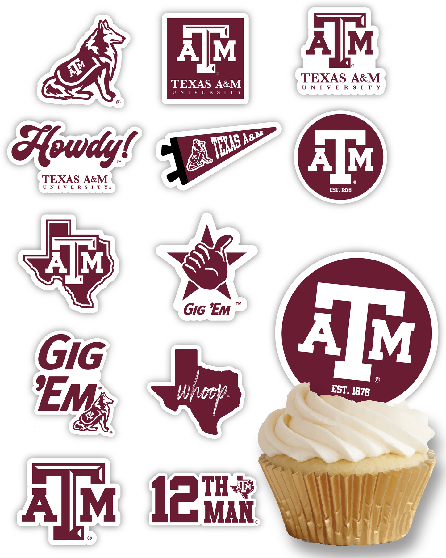Texas A&M Aggies Cupcake Toppers (24 Pieces)